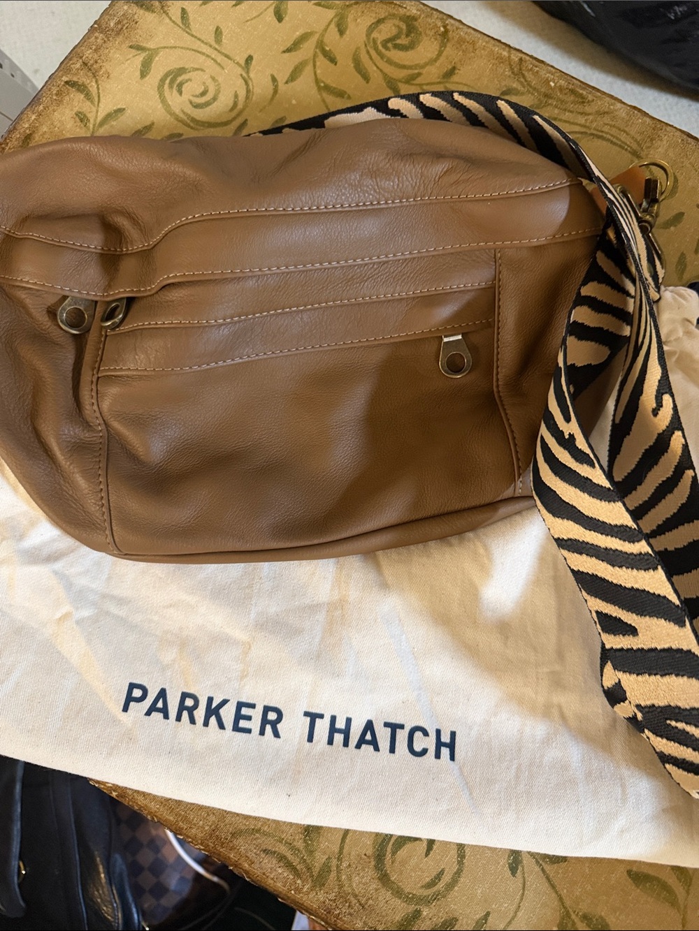 Parker Thatch Sling Brown Leather Bag with Animal Pattern Strap